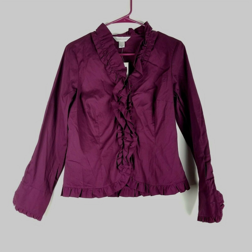 Christopher & Banks Women's‎ Button Up Shirt Size S Dark Purple Ruffle New